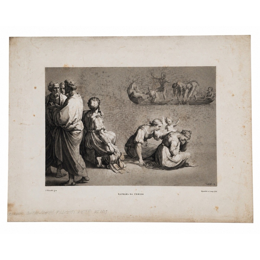 Antique 1830s‎ Raphael Lithograph Miraculous Draught Fishes Pilizzotti Vienna